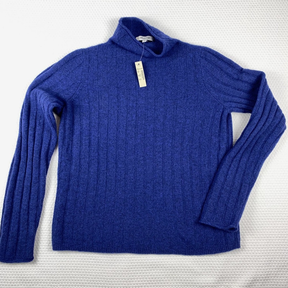 NWT Madewell Women's Evercrest Turtleneck Coziest Yarn Sweater S Heather Cobalt